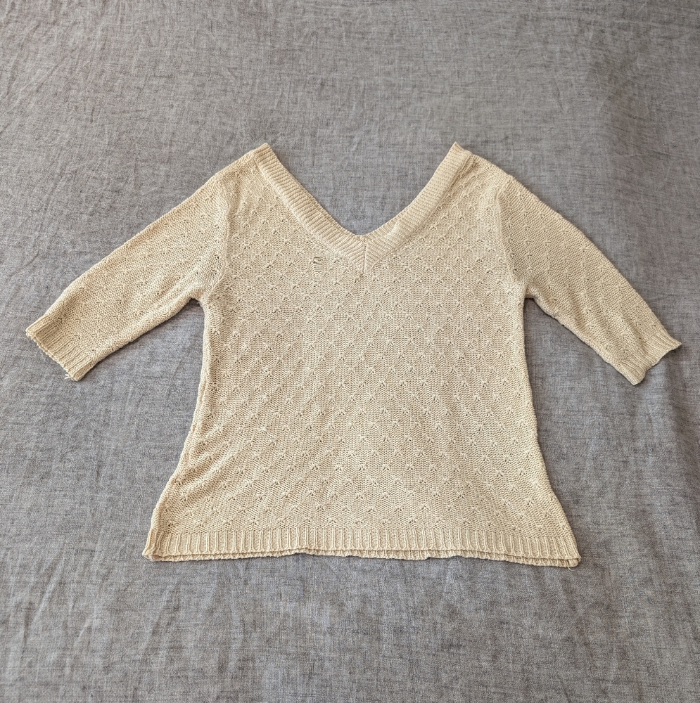 Vintage Pink Martini V Neck Knit Sweater Tan Size L